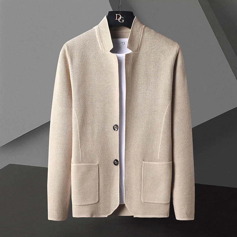 Men’s Autumn Winter Knitted Stand Collar Cardigan