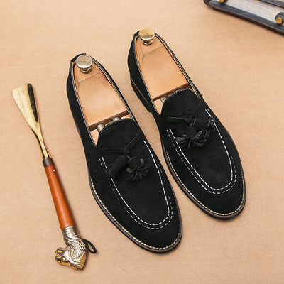 Trend Designer Britain Retro Pointed Tassels Suede Wedding Leather Oxford Shoes Men Casual Loafers  Formal Dress Zapatos Hombre