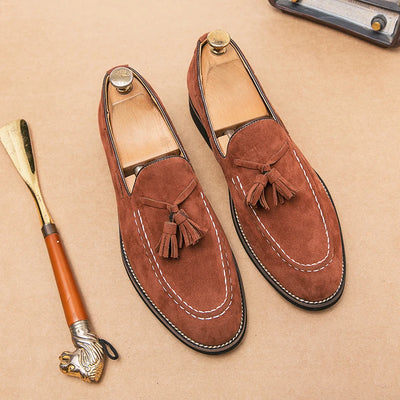 Trend Designer Britain Retro Pointed Tassels Suede Wedding Leather Oxford Shoes Men Casual Loafers  Formal Dress Zapatos Hombre
