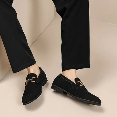 Britain Fashion Retro Men Pointed Black Slip On Flats Suede Leather Shoes Casual Loafers Formal Dress Footwear Zapatos Hombre