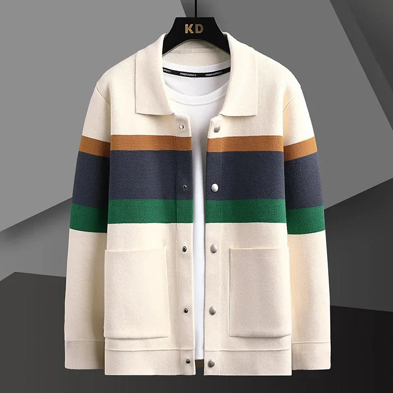 Men’s Autumn Winter Knitted Stripe Cardigan