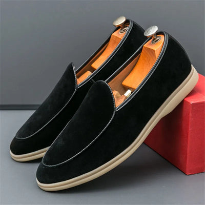 High Quality New Men Pointed Suede Flats Genuine Leather Shoes Casual Loafers Formal Dress Footwear Sapatos Tenis Masculino