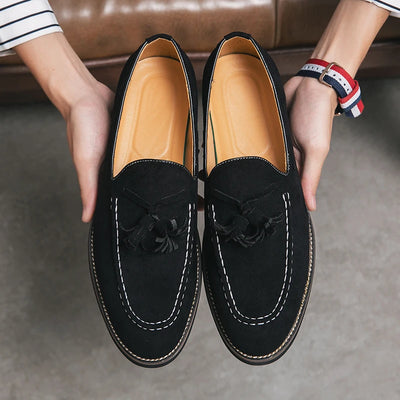 Trend Designer Britain Retro Pointed Tassels Suede Wedding Leather Oxford Shoes Men Casual Loafers  Formal Dress Zapatos Hombre