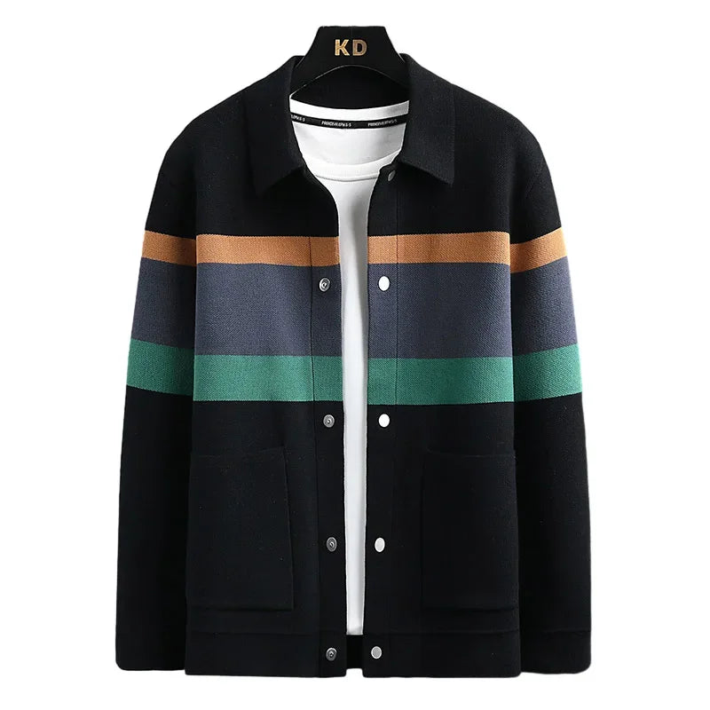 Men’s Autumn Winter Knitted Stripe Cardigan
