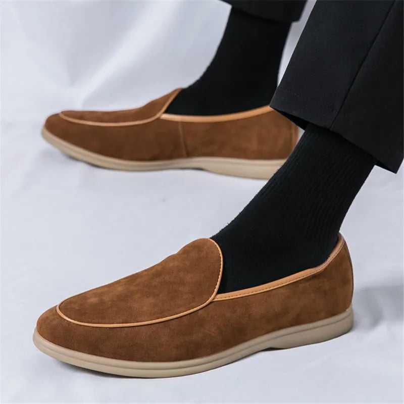 High Quality New Men Pointed Suede Flats Genuine Leather Shoes Casual Loafers Formal Dress Footwear Sapatos Tenis Masculino