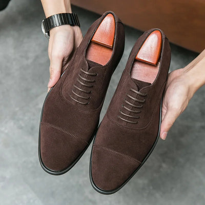 New Arrival Men Pointed Toe Casual Suede Leather Shoes Male Lace Up Oxfords Wedding Dress Formal Flats Footwear Zapatos Hombre