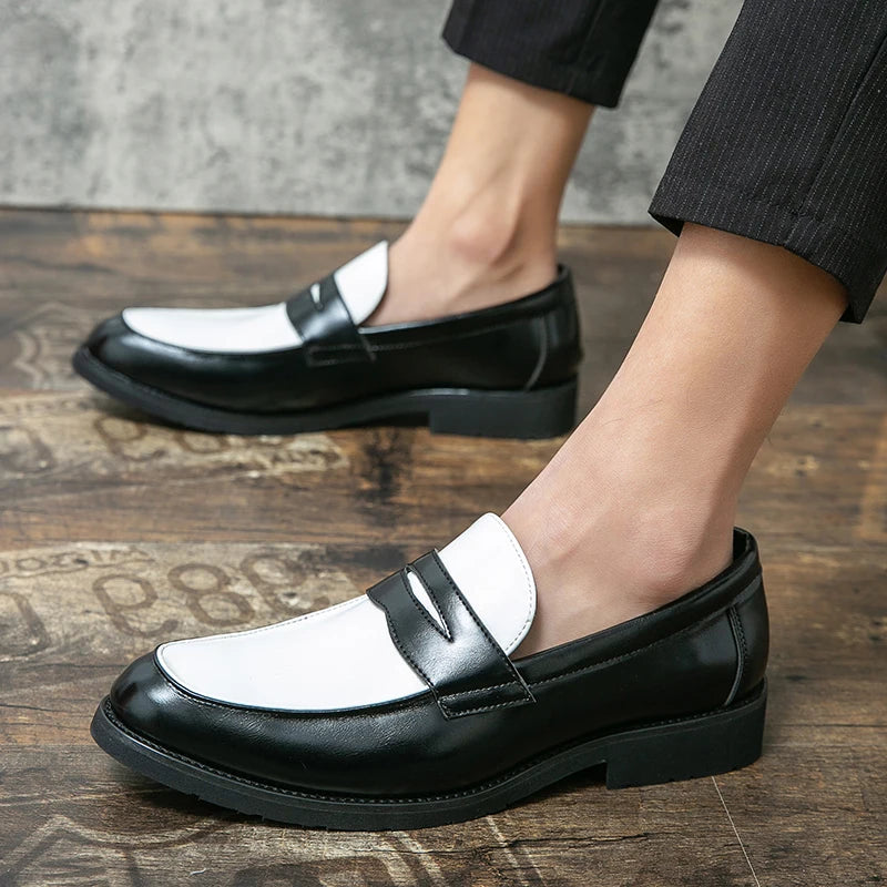New Designer Men Pointed Two-tone Patchwork Slip On Gentleman Wedding Homecoming Dress Shoes Flats Casual Loafer  Zapatos Hombre