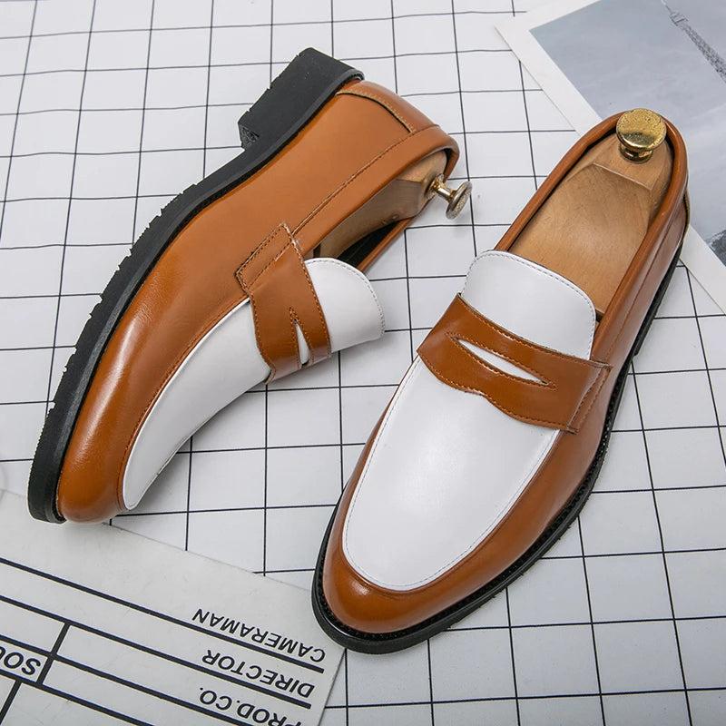New Designer Men Pointed Two-tone Patchwork Slip On Gentleman Wedding Homecoming Dress Shoes Flats Casual Loafer  Zapatos Hombre