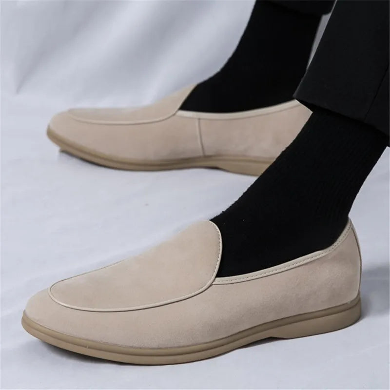 High Quality New Men Pointed Suede Flats Genuine Leather Shoes Casual Loafers Formal Dress Footwear Sapatos Tenis Masculino