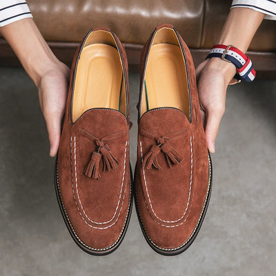 Trend Designer Britain Retro Pointed Tassels Suede Wedding Leather Oxford Shoes Men Casual Loafers  Formal Dress Zapatos Hombre