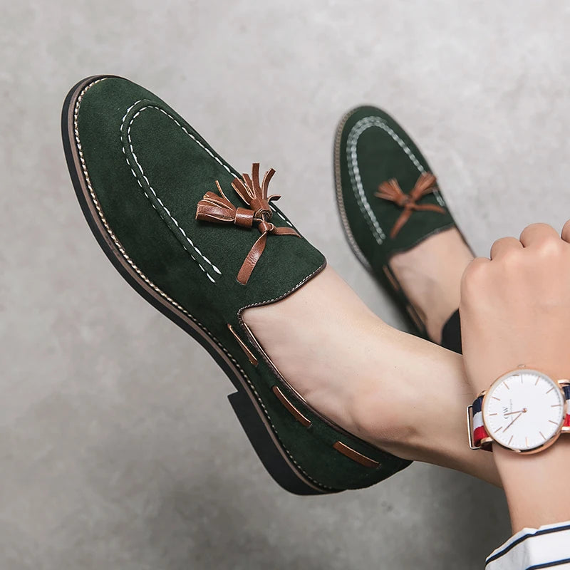 Trend Designer Britain Retro Pointed Tassels Suede Wedding Leather Oxford Shoes Men Casual Loafers  Formal Dress Zapatos Hombre