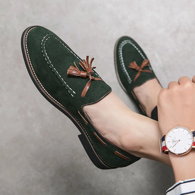Trend Designer Britain Retro Pointed Tassels Suede Wedding Leather Oxford Shoes Men Casual Loafers  Formal Dress Zapatos Hombre