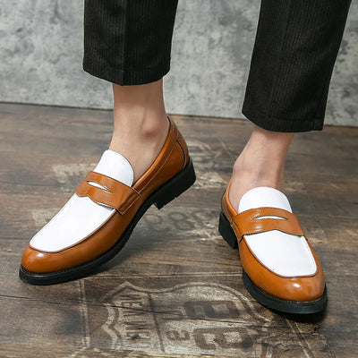 New Designer Men Pointed Two-tone Patchwork Slip On Gentleman Wedding Homecoming Dress Shoes Flats Casual Loafer  Zapatos Hombre