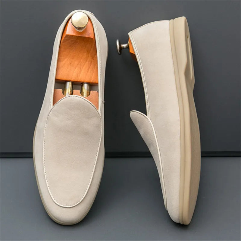 High Quality New Men Pointed Suede Flats Genuine Leather Shoes Casual Loafers Formal Dress Footwear Sapatos Tenis Masculino