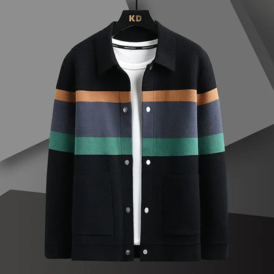 Men’s Autumn Winter Knitted Stripe Cardigan
