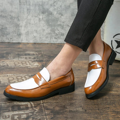 New Designer Men Pointed Two-tone Patchwork Slip On Gentleman Wedding Homecoming Dress Shoes Flats Casual Loafer  Zapatos Hombre