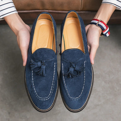 Trend Designer Britain Retro Pointed Tassels Suede Wedding Leather Oxford Shoes Men Casual Loafers  Formal Dress Zapatos Hombre