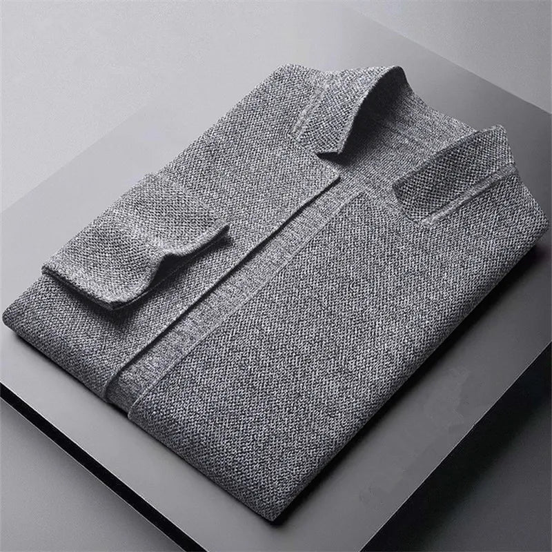 Men’s Autumn Winter Knitted Stand Collar Cardigan