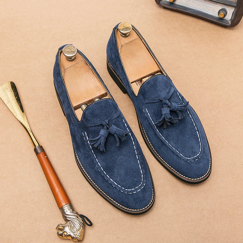 Trend Designer Britain Retro Pointed Tassels Suede Wedding Leather Oxford Shoes Men Casual Loafers  Formal Dress Zapatos Hombre