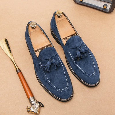 Trend Designer Britain Retro Pointed Tassels Suede Wedding Leather Oxford Shoes Men Casual Loafers  Formal Dress Zapatos Hombre