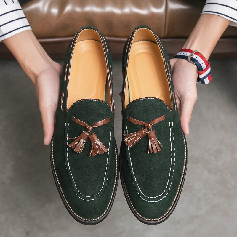 Trend Designer Britain Retro Pointed Tassels Suede Wedding Leather Oxford Shoes Men Casual Loafers  Formal Dress Zapatos Hombre