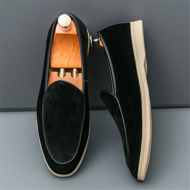 High Quality New Men Pointed Suede Flats Genuine Leather Shoes Casual Loafers Formal Dress Footwear Sapatos Tenis Masculino